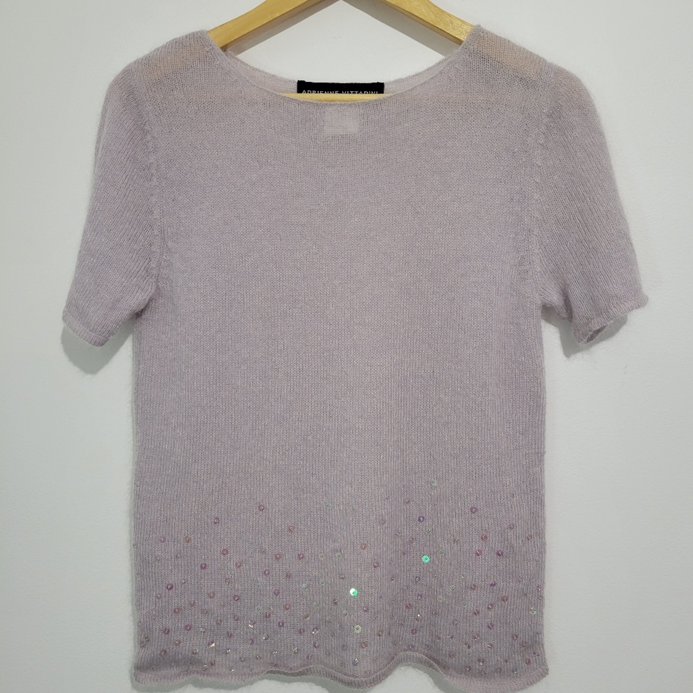 ADRIENE VITTADINE WOMEN'S MOHAIR BLEND SHORT SLEEVE SEQUINS ACCENT